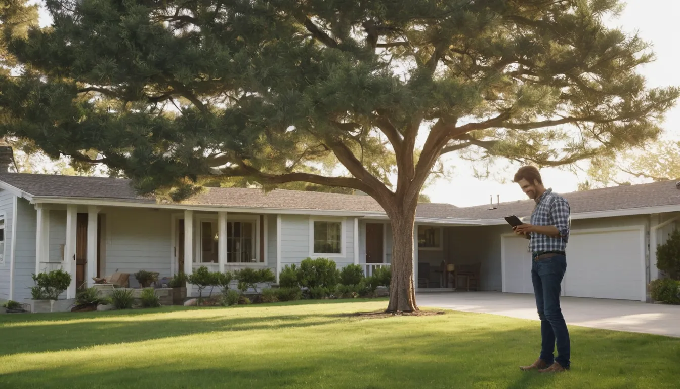 A homeowner photographing a leaning tree before requesting an estimate in the Rochester Hills area